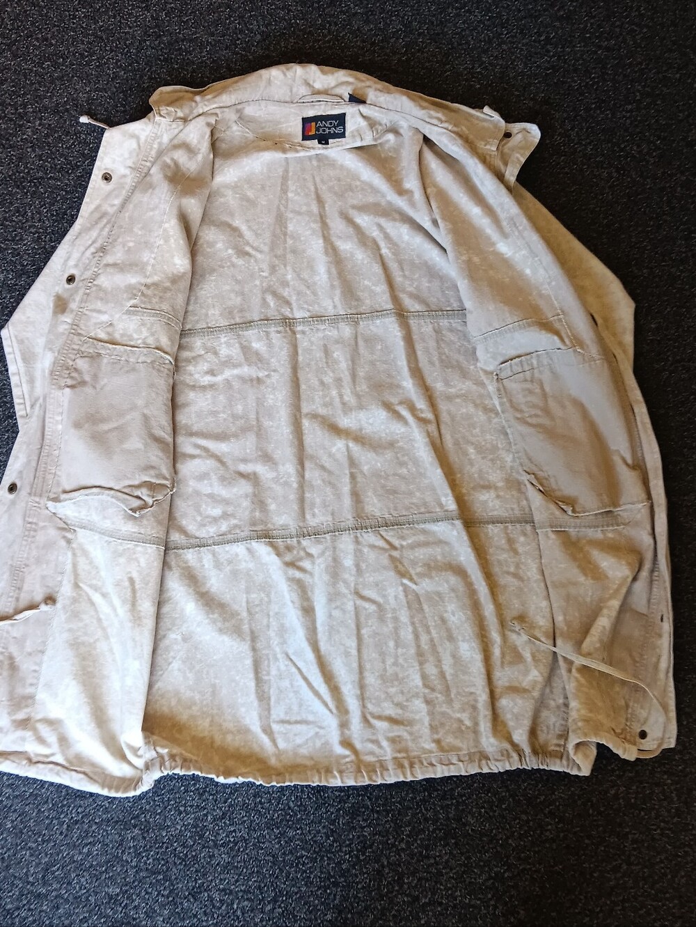 VTG Andy Johns Beige Marble Cotton Snap Up Denim Trench, Jacket Womens Medium - Picture 6 of 12
